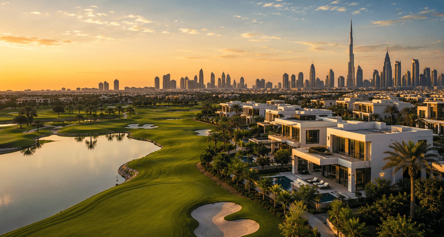 Luxury golf course real estate community in Dubai